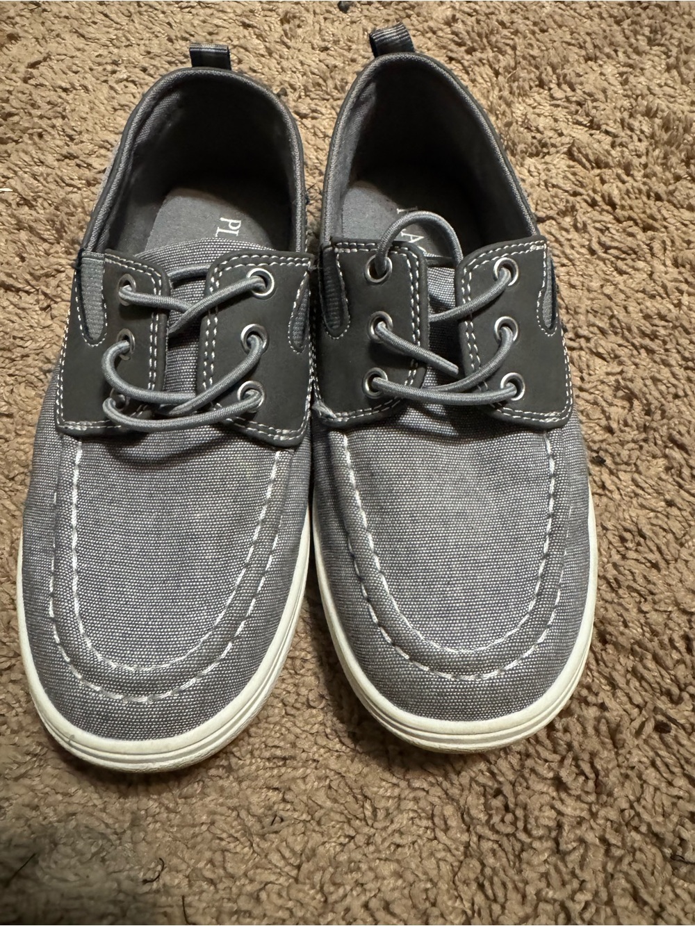 Kids  Gray Canvas Boat Shoes with Lace Detail